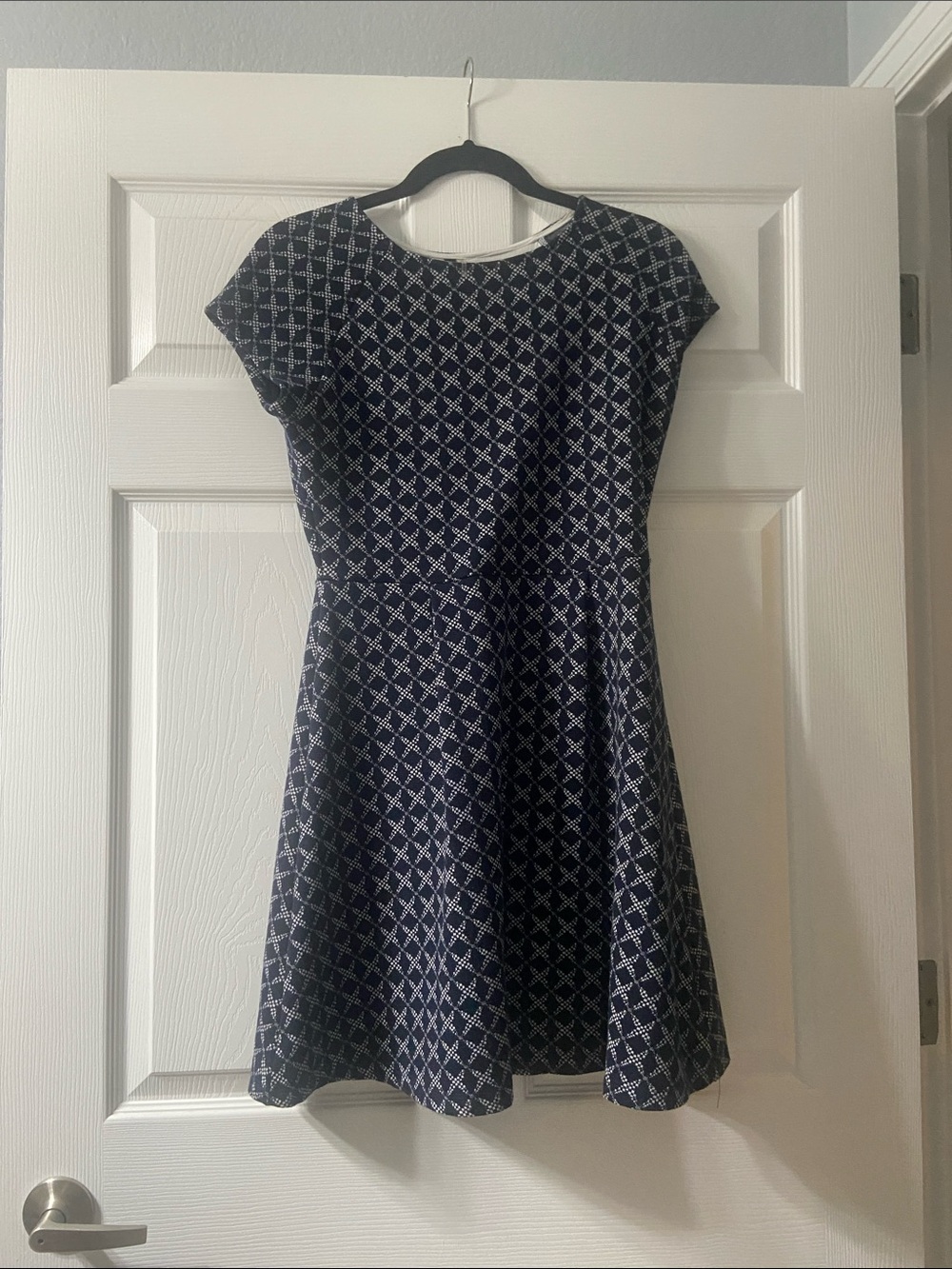 Renee C. Navy and White Patterned Fit & Flare Dress